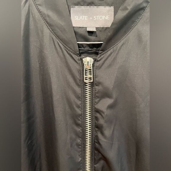 Slate and Stone Men’s Large Black  Windbreaker Silver Zip Up Jacket Coat Top - Picture 2 of 10